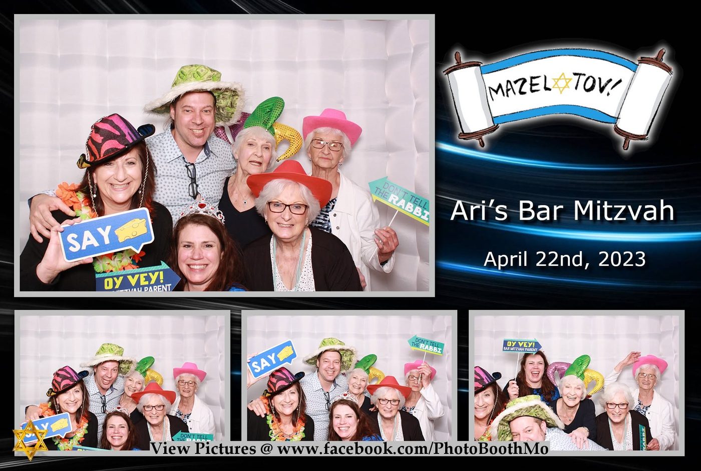 Bar Mitzvah celebration photo booth layout with fun props